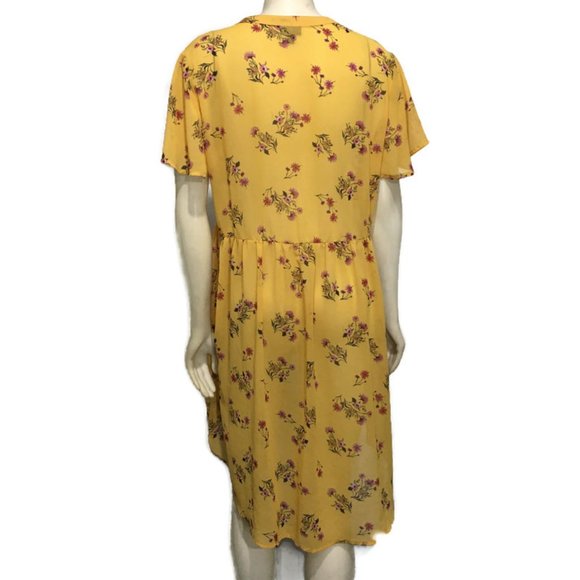 Torrid 00 M/L 10 Yellow Floral Hi-Low Sheer Summer Dress Short Sleeves - Picture 2 of 5